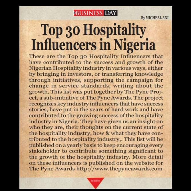 Top 30 Hospitality Influencers in Nigeria